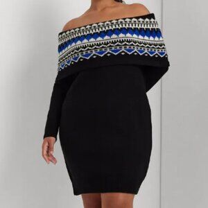 NEW Lauren Ralph Lauren Women's 3X Plus Off-The-Shoulder Fair Isle Sweater Dress